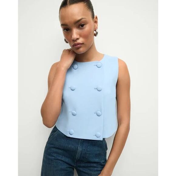 VERONICA BEARD Drexley Boxy Sleeveless Button-Up Top - Picture 1 of 14